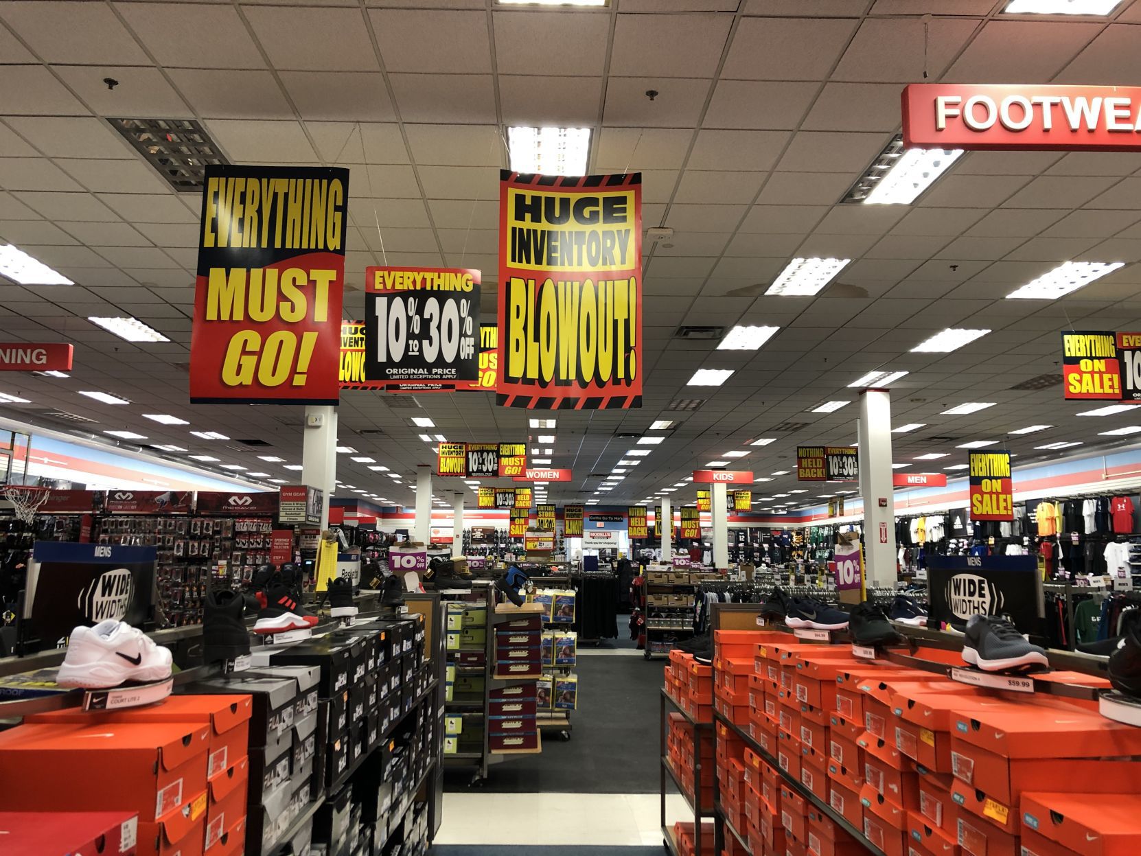 Inside of Modell's features 'blowout' signs